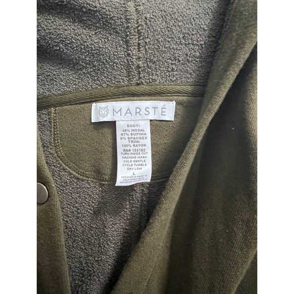 Marste Olive Green Hooded Button Down Hi Low Sweater Duster Jacket Size L - Picture 2 of 7